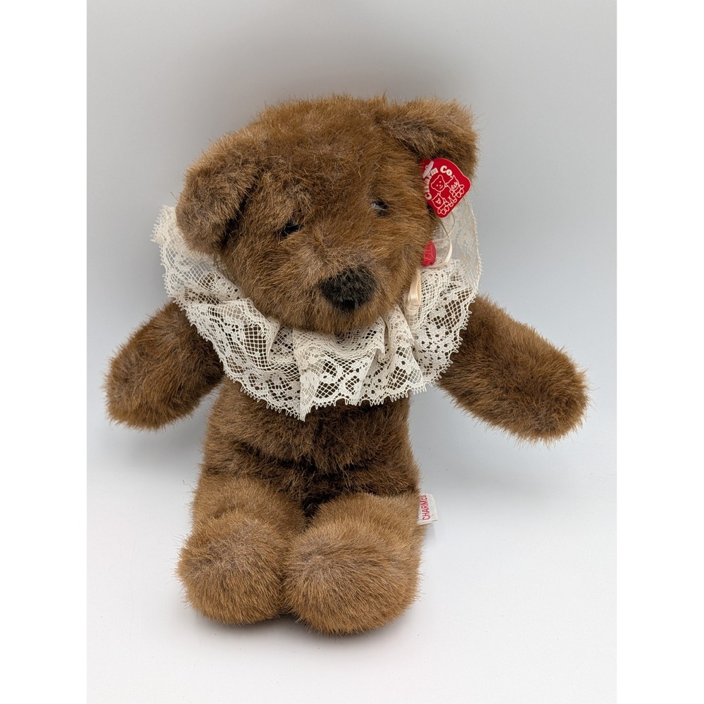 Charm Co Plush Teddy Bear Brown Lace Collar Victorian Style Vintage 13‎ inch